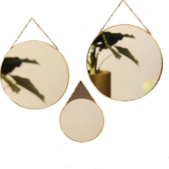 Hang spiegel THERESE metalen ketting Goud - 3 stuks - ⌀ 20, en 35 cm |