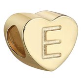 Tracelet - Zilveren bedels - Bedel hart letter E | Goudkleurig 925 Sterling Zilver - Pandora compatible - Met 925 Zilver Certificaat - In Leuke cadeauverpakking - Valentijn tip