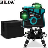 Hilda compacte kruislijnlaser - 12 lijnen - 3D - 360graden - Groen - waterproof - kruislijnlaser bouw - mini tripod - Zelf nivellerende kruislijnlaser