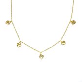 5 hartjes ketting - Goud - 38 cm