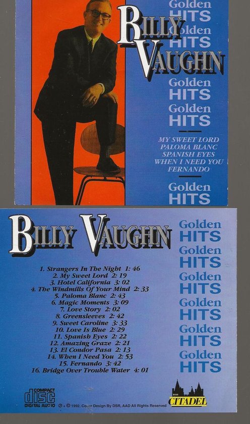Billy Vaughn Golden Hits albumhoes met artiest zittend op stoel.