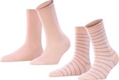 FALKE Happy Stripe 2-Pack gestreept met patroon katoen multipack sokken dames roze - Maat 39-42