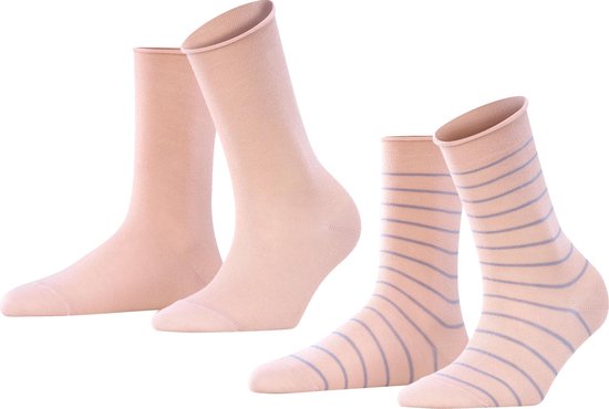 FALKE Happy Stripe 2-Pack gestreept met patroon katoen multipack sokken dames roze - Maat 39-42