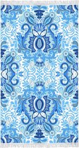Strandlaken Yogi, 100 x 180 cm, blauw/wit