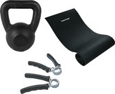 Tunturi - Fitness Set - Kettlebell 12 kg - Fitnessmat 160 x 60 x 0,7 cm - Knijphalters 2 stuks