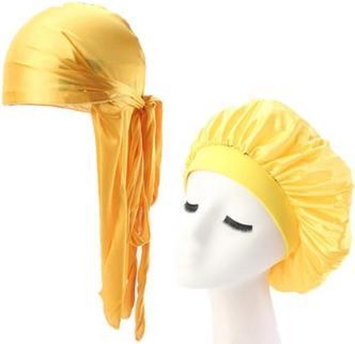 FRESHCOUPES Silky Bonnet & Durag Set - Geel - Geschikt voor optimale bescherming van jouw haren