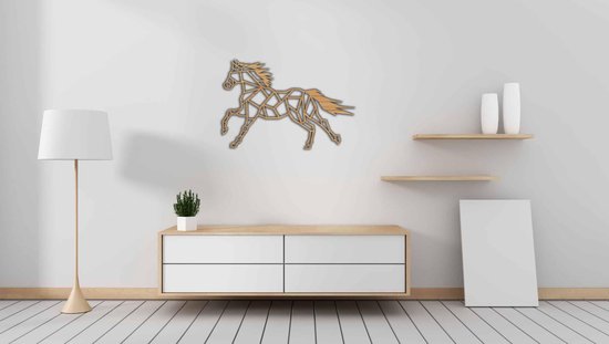 Wanddecoratie - Galopperend paard - S - 41x60cm - Eiken - muurdecoratie - Line Art