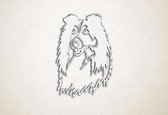 Wanddecoratie - Langharige Collie hond - M - 88x60cm - Wit - muurdecoratie - Line Art
