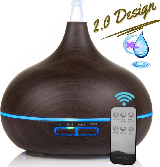 ✪AROMA DIFFUSER 2.0 – AROMA VERNEVELAAR – AROMA OLIE GEUR VERSPREIDER- LUCHTBEVOCHTIGER – 7 KLEUREN LED – AFSTANDSBEDIENING – 500ML – DARK WOOD✪