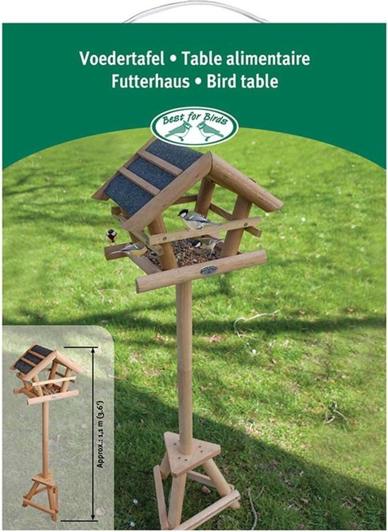 Vogelhuisje staand op paal met voedertafel, hout, vogelvoederhuisje, 110cm hoogte - Merkloos