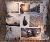 By Eef - sierkussenhoes - 50x50 - handgemaakt, winter, engelen, bomen, zwanen