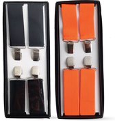 Bretels heren - 4 Clips - 2 Stuks Bretels Zwart en Neon Oranje