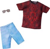 Barbie  Ken  poppenkleding met rood en zwart T-shirt, korte broek en 1 accessoire