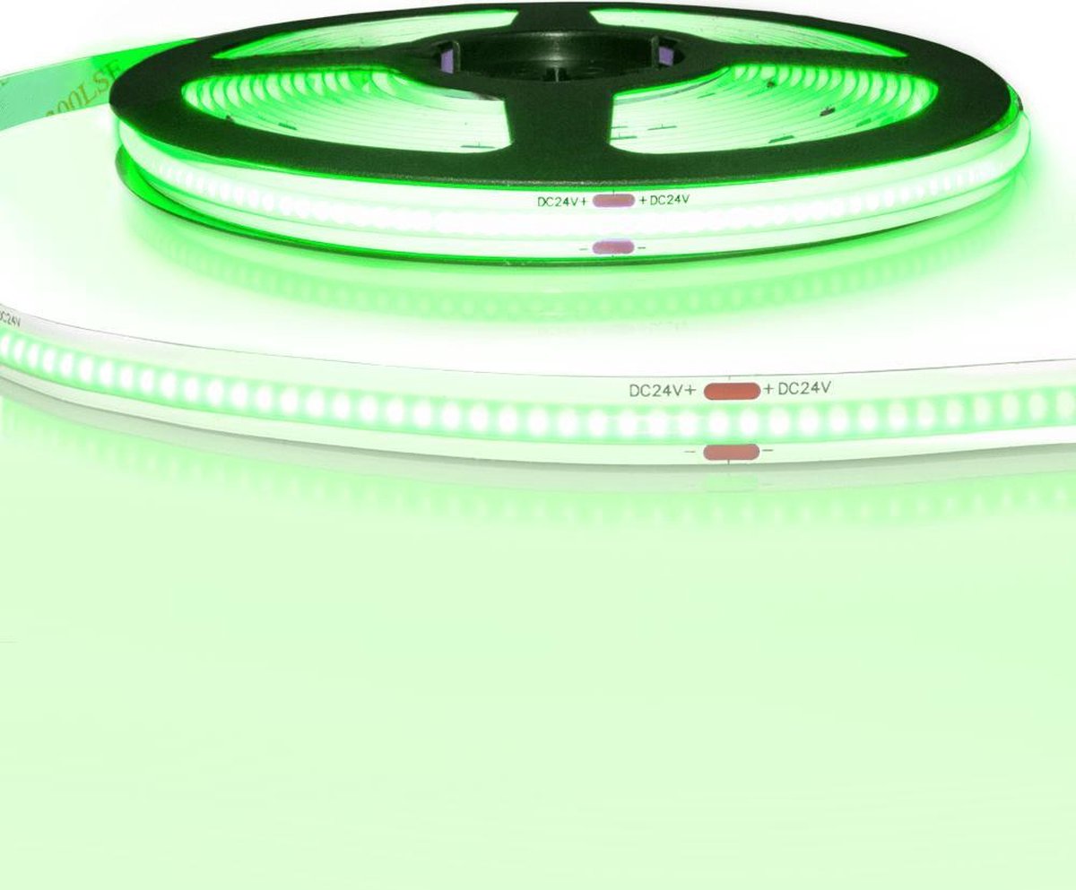 5 meter gekleurde COB led strip IP20 24V - Groene kleur - 384 leds p/m