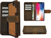 iPhone X hoesje – Xs hoesje - Bookcase - Portemonnee Hoesje Echt leer Wallet case Antiek Bruin