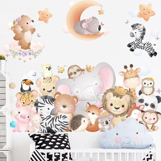 Muursticker | Knuffelende dieren | Wanddecoratie | Muurdecoratie | Slaapkamer | Kinderkamer | Babykamer | Jongen | Meisje | Decoratie Sticker |