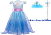 Carnavalskleding - Frozen - - Elsa Prinsessenjurk - maat 134/140 - Staf/Kroon - Blauw
