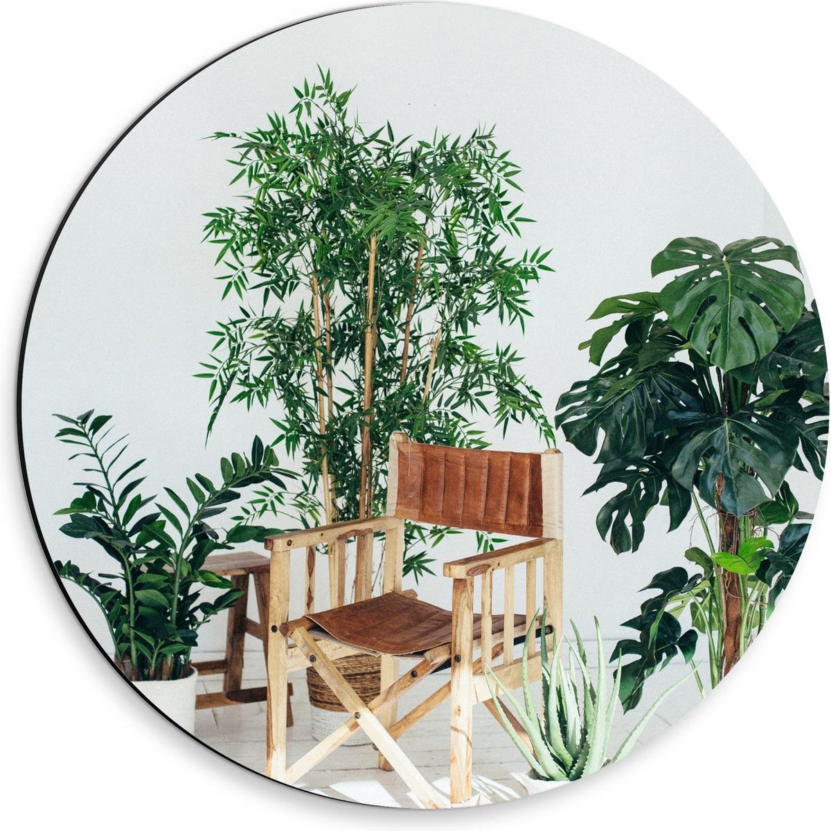 Dibond Wandcirkel - Tuinstoeltje tussen Planten - 30x30cm Foto op Aluminium Wandcirkel (me