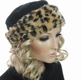 Dameshoed pillbox hoedje winterhoed met omslag dierprint kleur zwart maat S