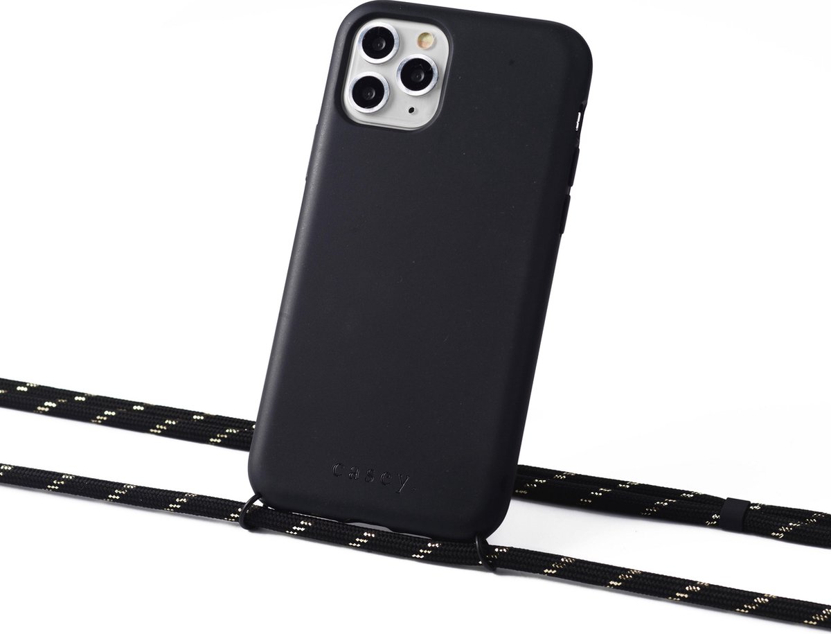Duurzaam hoesje zwart iPhone 12 Pro Max met koord black with golden stripes