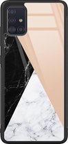 Samsung A71 hoesje glas - Marmer zwart bruin - Hard Case - Zwart - Backcover - Marmer - Multi