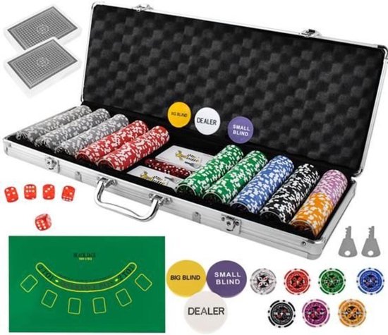 Thumbnail van een extra afbeelding van het spel Mega Pokerset 500 chips Aluminium - Texas Holdem