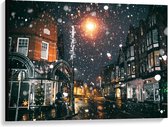 Canvas  - Sneeuw in Stad - 100x75cm Foto op Canvas Schilderij (Wanddecoratie op Canvas)