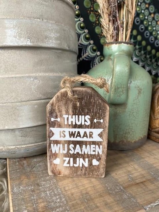 Hanger / label / met de tekst; Thuis is waar wij samen zijn / Natural