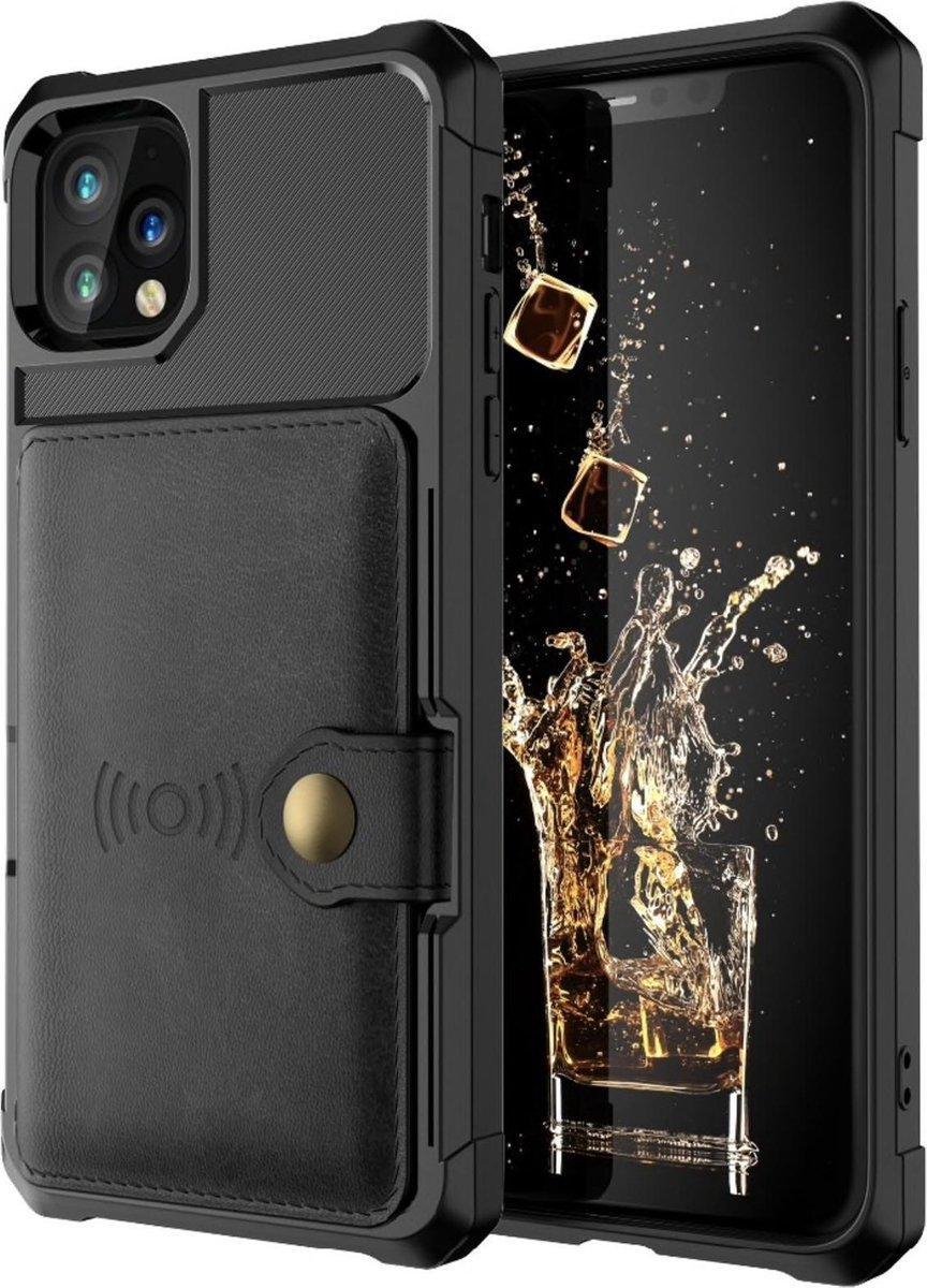 Geschikt voor Apple iPhone 12 Pro MAX Backcover - Zwart | 3 in 1 | Pasjeshouder met Magneet voor Autohouder