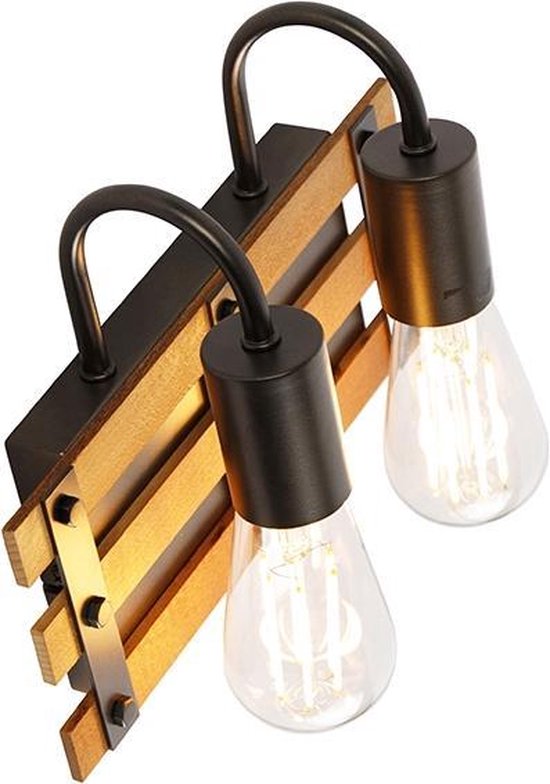 QAZQA paleta - Industriele Wandlamp voor binnen - 2 lichts - D 10.5 cm - Bruin - Industrieel - Woonkamer | Slaapkamer | Keuken