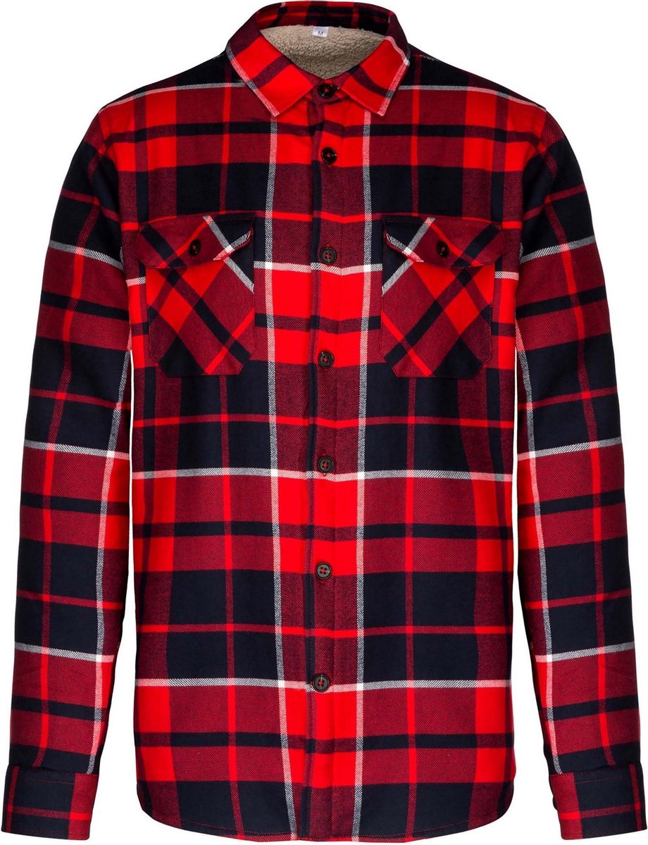 Kariban Heren Sherpa Gevoerd Geruite Shirt Jasje /Zwaar Rood