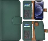 iPhone 12 Pro Max hoesje - Bookcase - Portemonnee Hoes 2in1 Uitneembaar Echt leer Wallet case Dennengroen