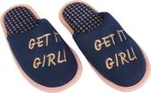 Pantoffels Slippers Get It Girl - Roze / Blauw - Maat 33 / 34 - Pantoffels Dames – Pantoffels meisjes - Warme pantoffels - Sloffen dames – Sloffen meisjes – Winter - Kerst cadeau –