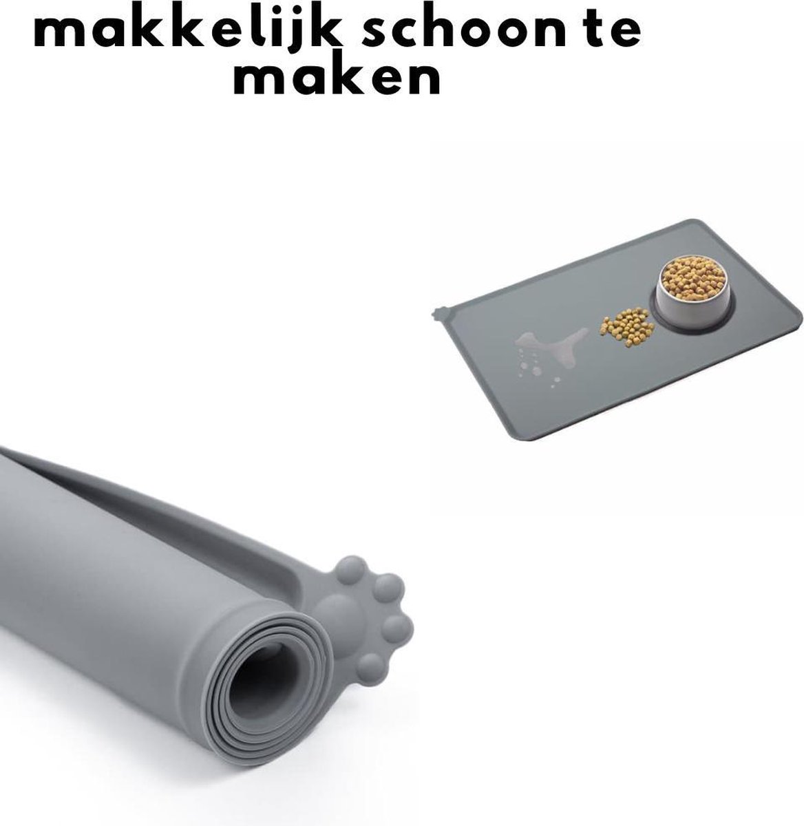 Placemat voor voerbak van hond of kat Grijs voerbak antislip