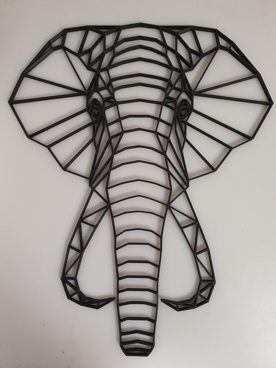 Geometrische olifant zwart klein - wanddecoratie - muurdecoratie - dierenkop olifant