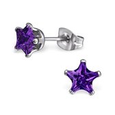 Aramat jewels ® - Oorbellen ster zweerknopjes zirkonia paars chirurgisch staal 6mm