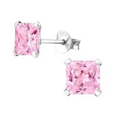 Aramat jewels ® - Oorbellen vierkant roze 925 zilver zirkonia 6mm