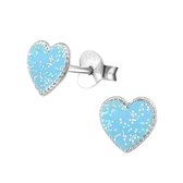 Aramat jewels ® - Zilveren kinder oorbellen hartje blauw glitter 925 zilver 7mm