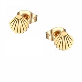 Aramat jewels ® - Zweerknopjes oorbellen schelp goudkleurig chirurgisch staal 9mm