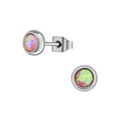 Aramat jewels ® - Zweerknopjes roze opaal zilverkleurig chirurgisch staal 5mm