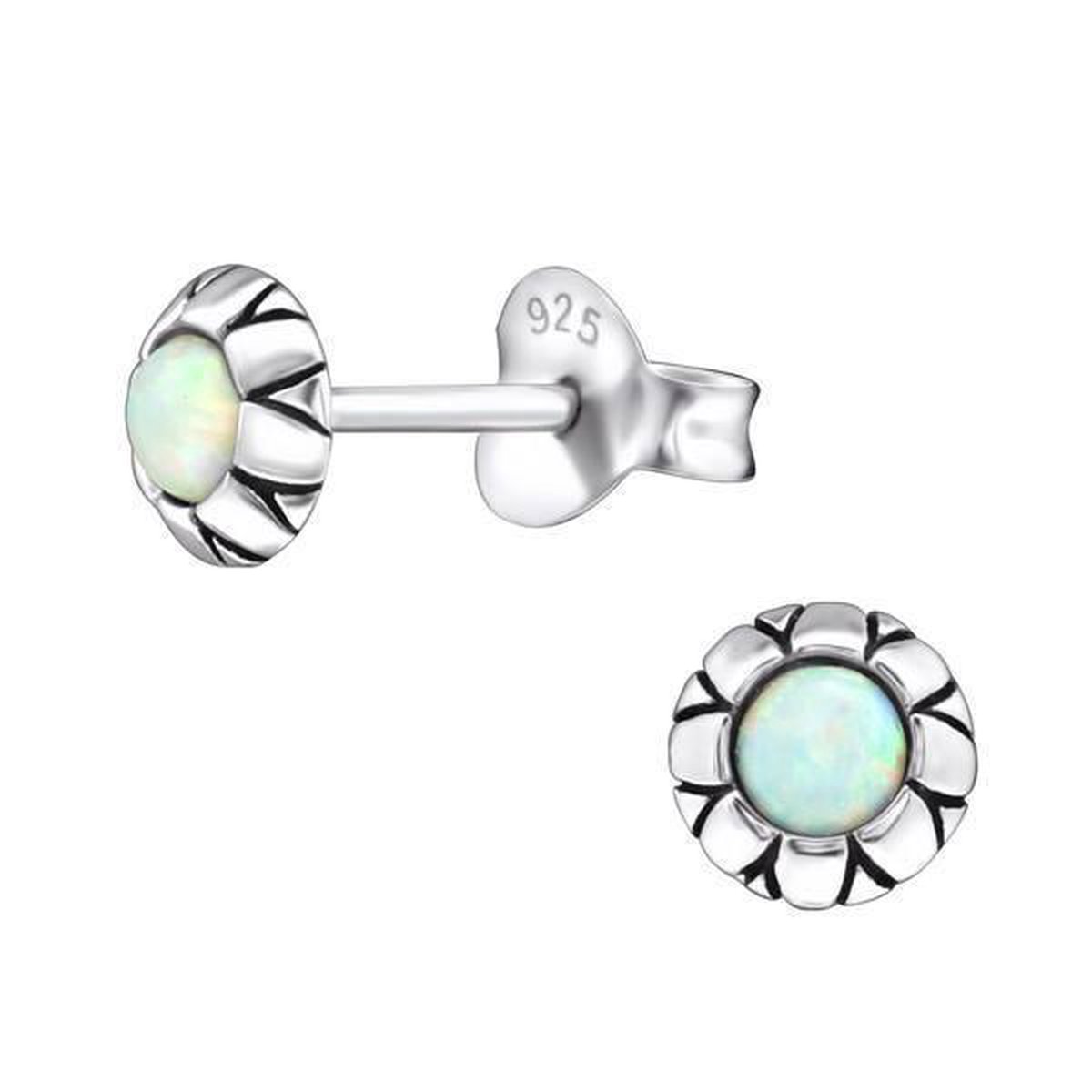 Aramat jewels ® - Zilveren oorstekers rond multikleur opaal 925 zilver 5mm