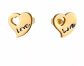 Aramat jewels ® - Zweerknopjes oorbellen hartje love goudkleurig chirurgisch staal 9mm x 8mm