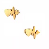 Aramat jewels ® - Zweerknopjes oorbellen hartslag goudkleurig chirurgisch staal 10mm