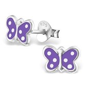 Aramat jewels ® - Kinder oorbellen vlinder 925 zilver paars 6mm x 8mm