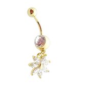 Navelpiercing hanger goudkleurig zirkonia bloem transparant chirurgisch staal dames
