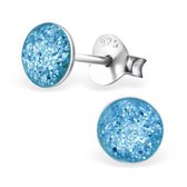 Zilveren oorbellen meisje glitter blauw - 5mm