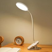 Bureaulamp LED Leeslamp voor Boek Klem Dimbaar 3 Lamp Lichtstanden - Bureau Klemlamp - Bedlamp - USB Oplaadbaar - Wit - NewwayLiving®