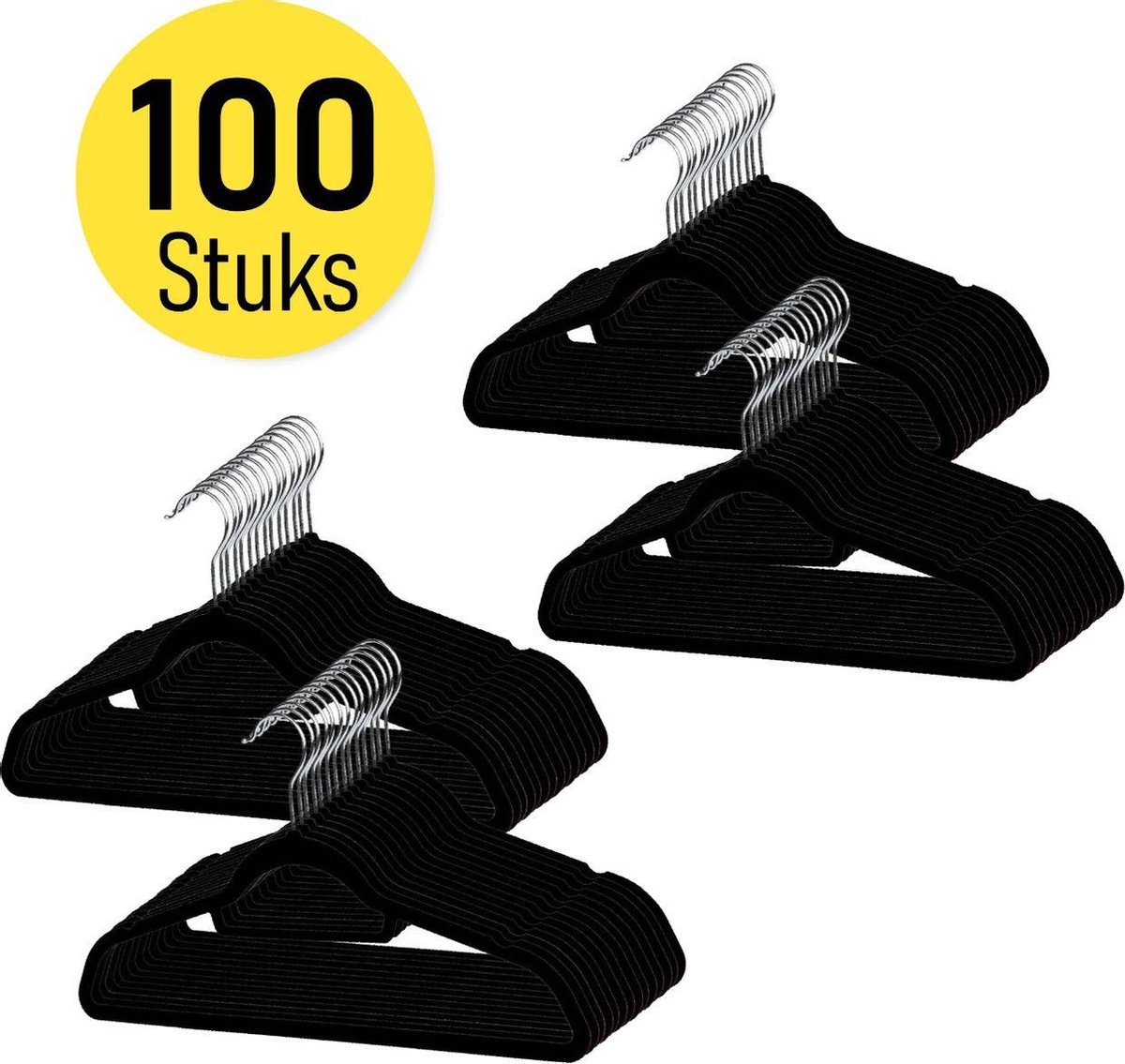 Kledinghangers – Kleerhangers – Met broeklat - Anti slip – Kunststof – Broeken – Rokken – Jassen – Truien - Shirts – 100 stuks – Kunststof – Zwart - CE 2020