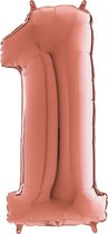 Grabo Balloons - Folieballon - Cijfer 1 - rose goud - 66cm