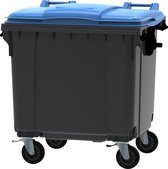 Afvalcontainer 1100 liter grijs/blauw 4 wielen